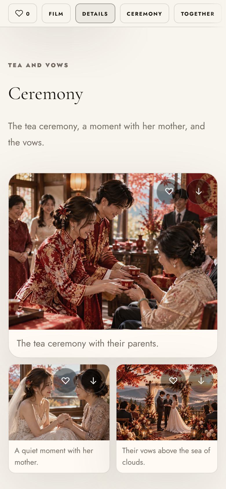 A gallery chapter called Ceremony with three photos