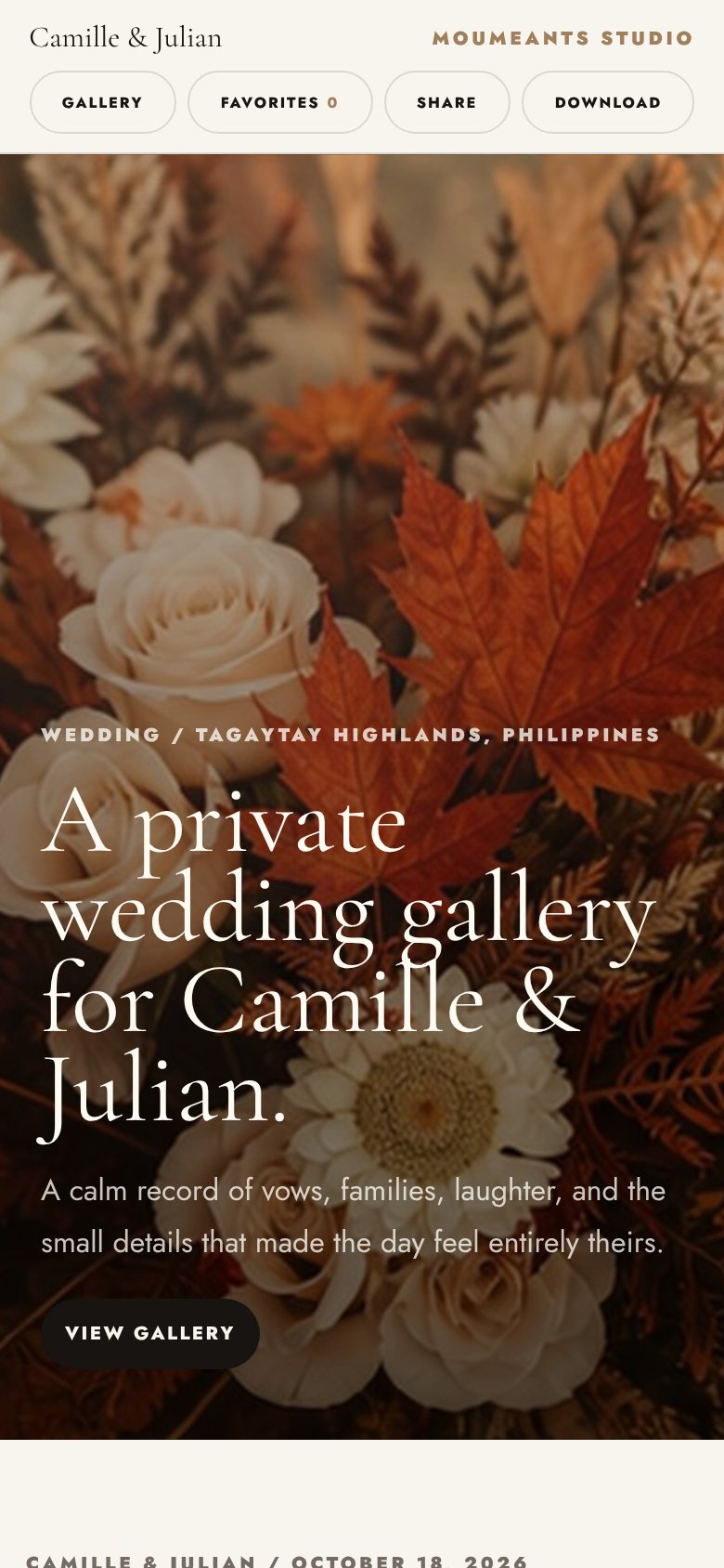 Client gallery cover on a phone