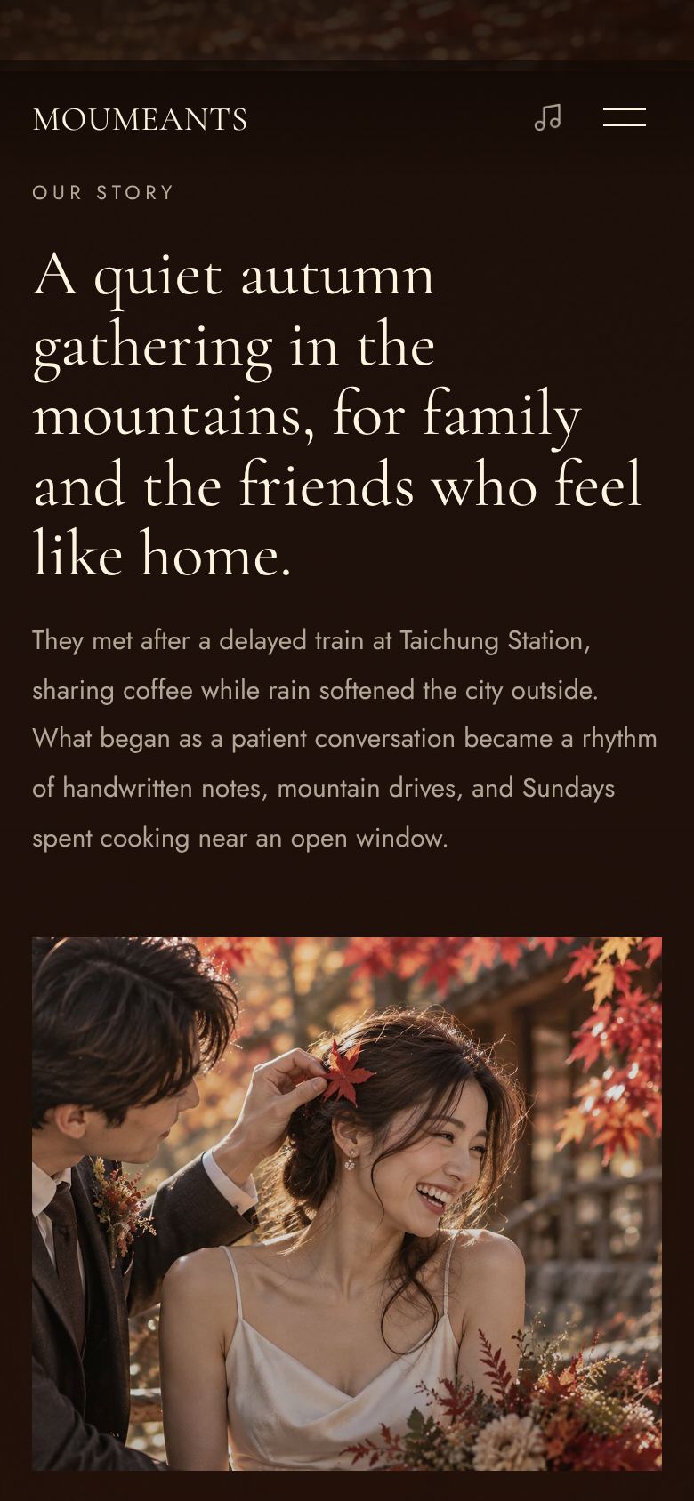 The Our Story section with text and a photo