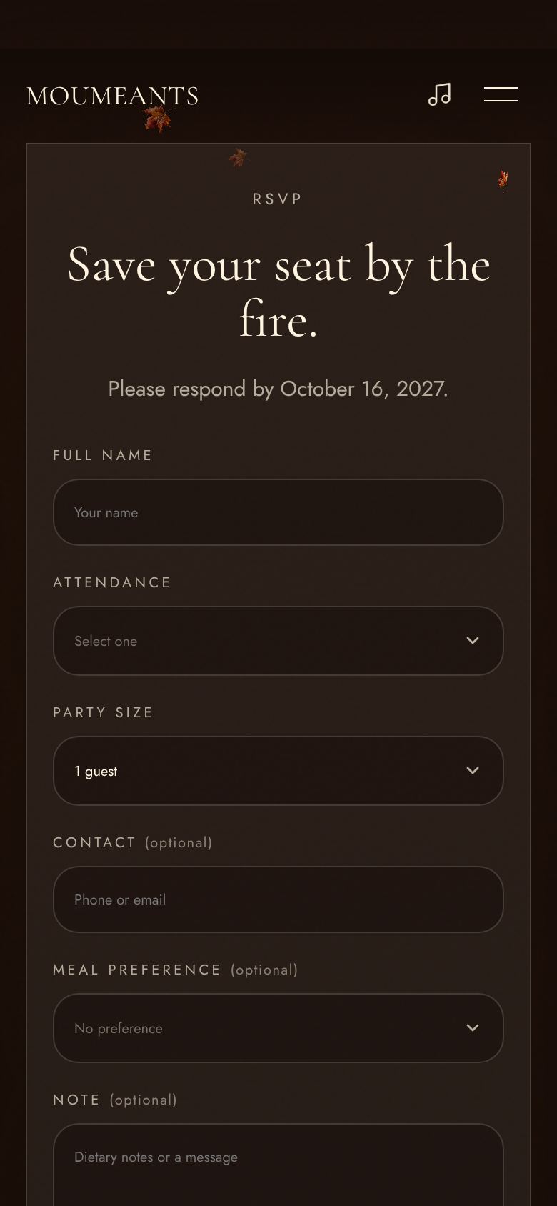 The RSVP form inside the invitation
